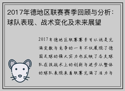 2017年德地区联赛赛季回顾与分析：球队表现、战术变化及未来展望